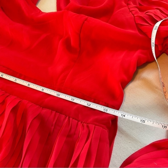 Japna Dress Red Sheer Mini Size S Long Sleeve Pleated - Picture 5 of 6